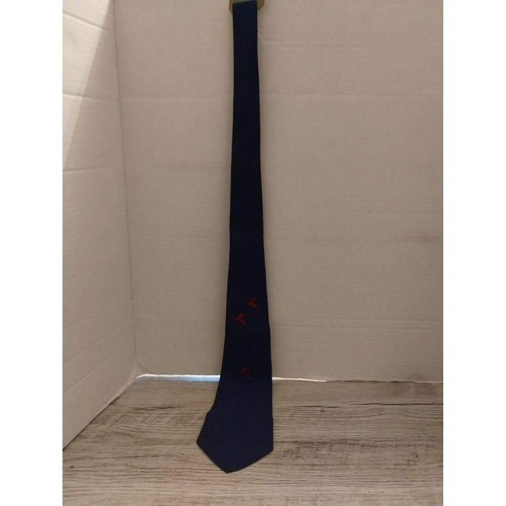 Vintage Superba Navy Tie With Red Stag Embroidery In Bur-Mil Quality